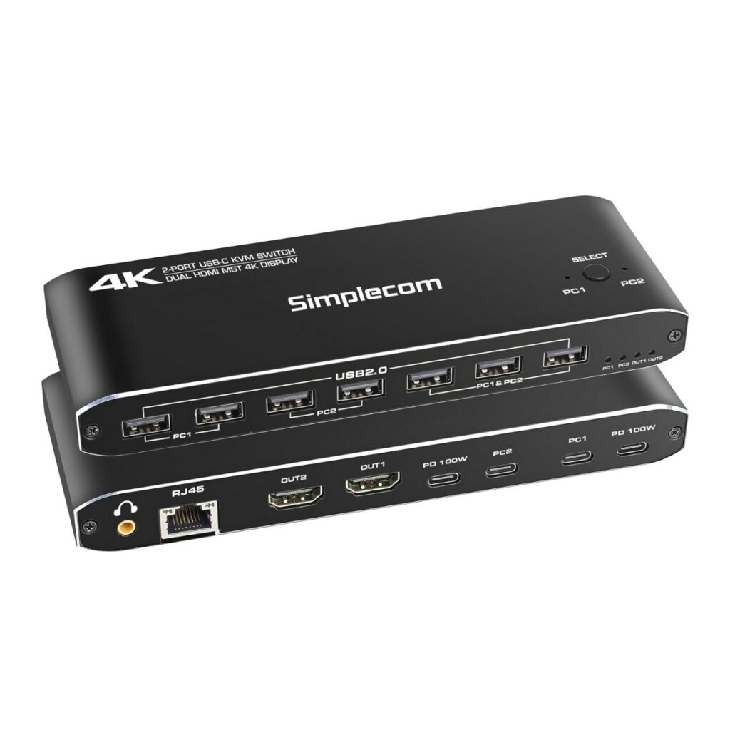 Simplecom KM590 2-Port USB-C Dual 4K HDMI Monitor KVM Switch and Docking