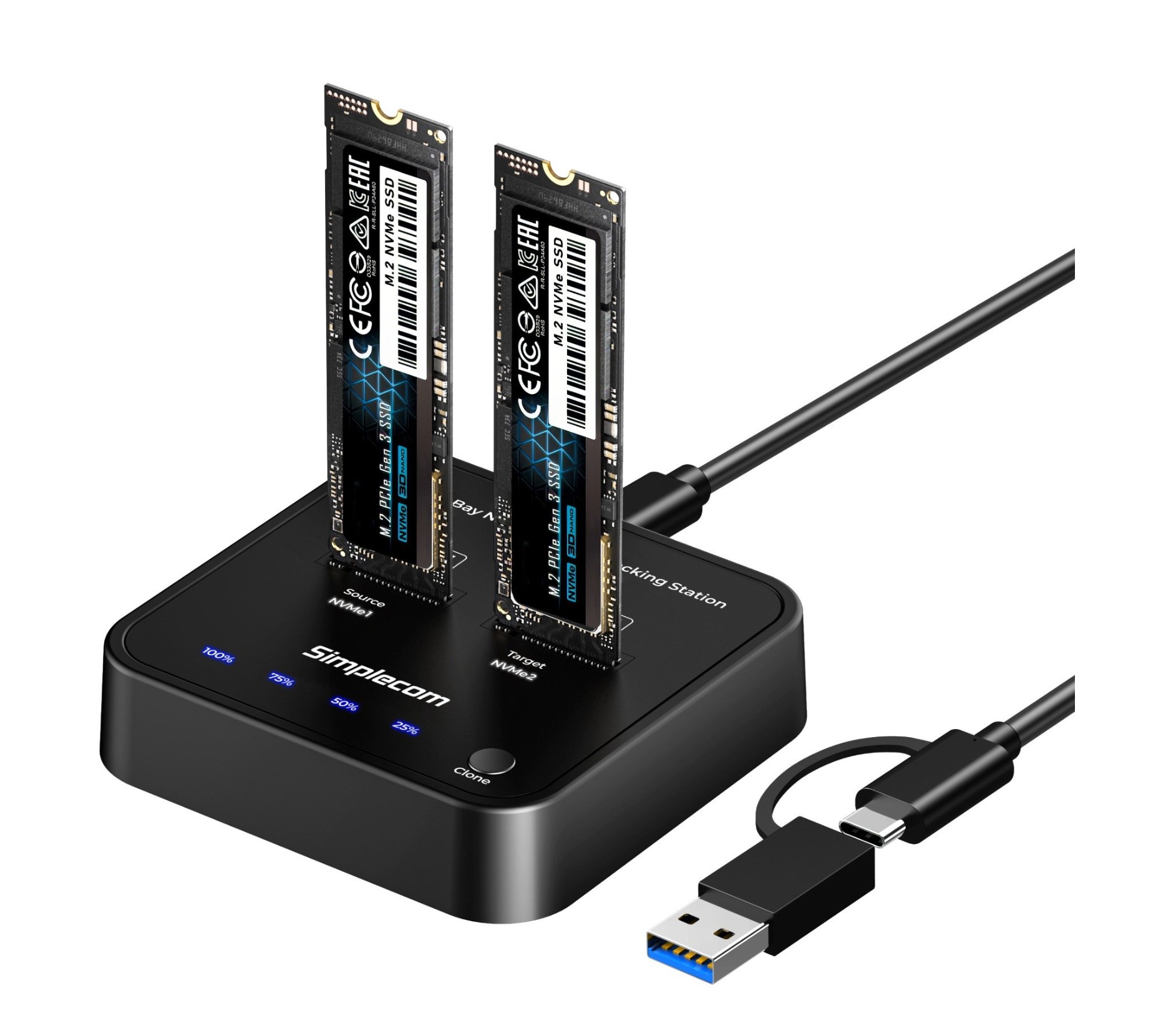 Simplecom SD550v3 USB 3.2 Gen2 to Dual Bay NVMe M.2 SSD Docking Station