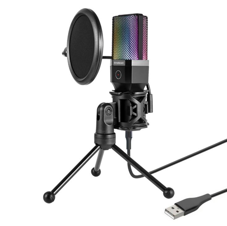 Simplecom UM650 USB Cardioid Condenser Microphone Gaming RGB Lights