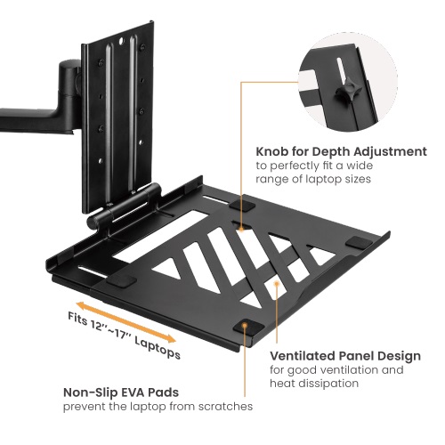Brateck Adjustable Laptop Tray For Monitor Arms Fits12-17'