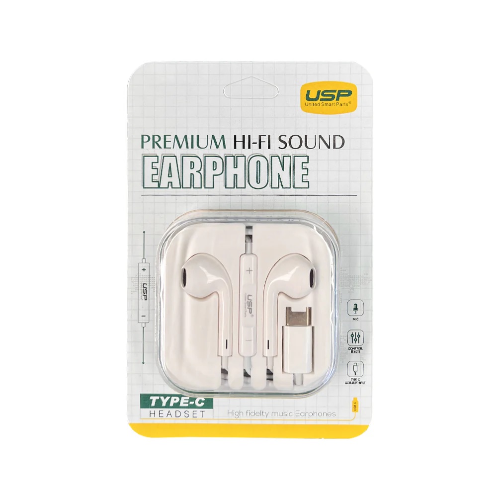 USP Earphones Type-C with Controller Compatible With All Samsung and iPhone