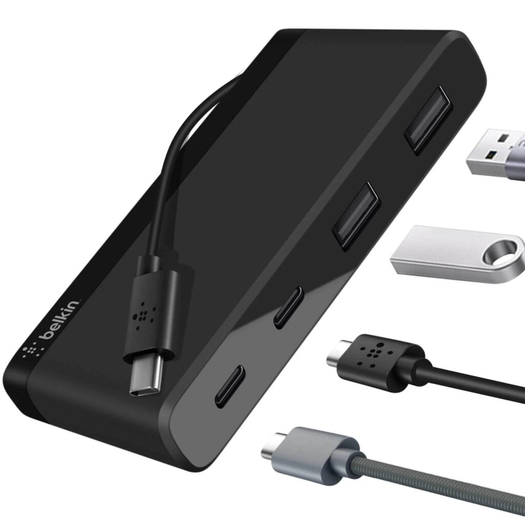 Belkin USB-C 4-Port Mini Hub (USB Type-C) - Black(F4U090btBLK), 5Gbps
