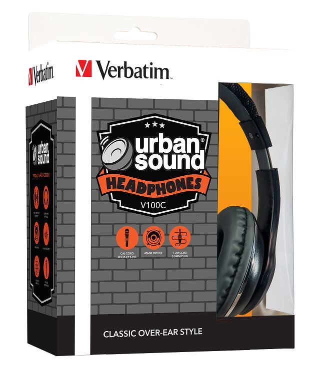 Verbatim Stereo Headphone 3.5mm - Black, Headphones Over-Ear Design