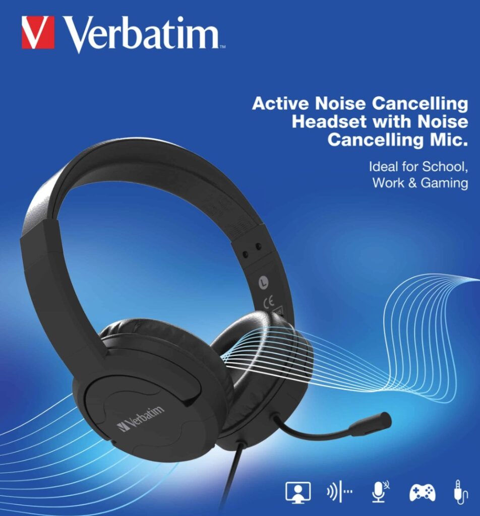 Verbatim Verbatim Multimedia Headset with ANC & Noise Cancelling Boom Mic