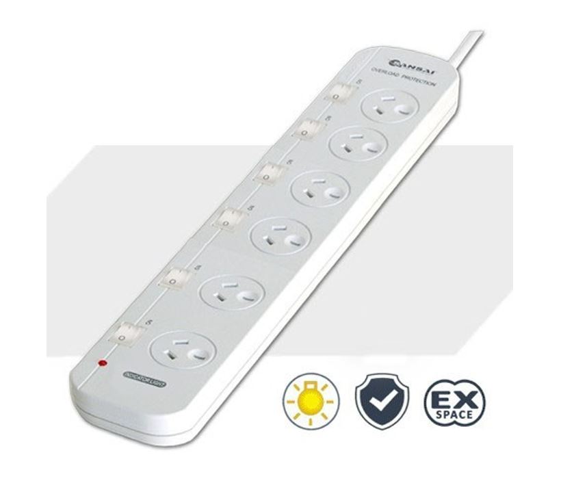 Sansai 6 Way Powerboard 6 Outlet 10A 240V Individually Switched 3 extra