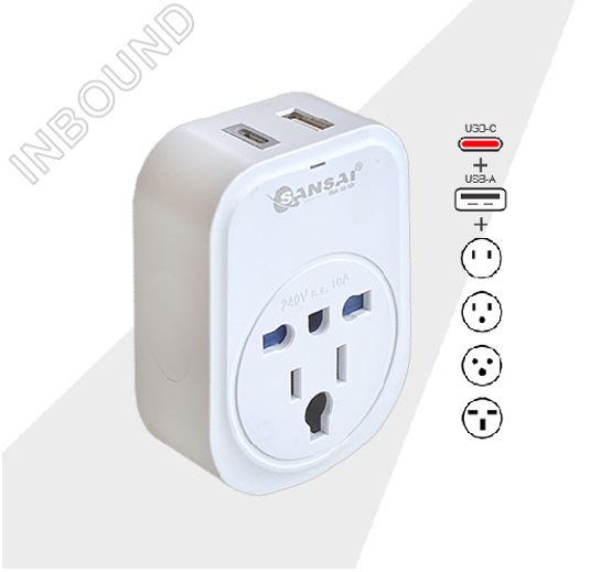 Sansai USB Travel Adaptor USB A + C 2xUSB Charging Outlets 100-240VAC 10A