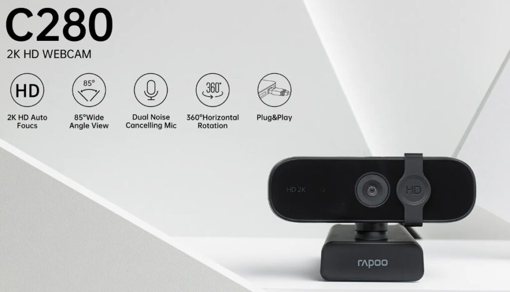 RAPOO C280 2K Webcam - Wide Angle Lens, Noise Canceling Mic, Plug & Play