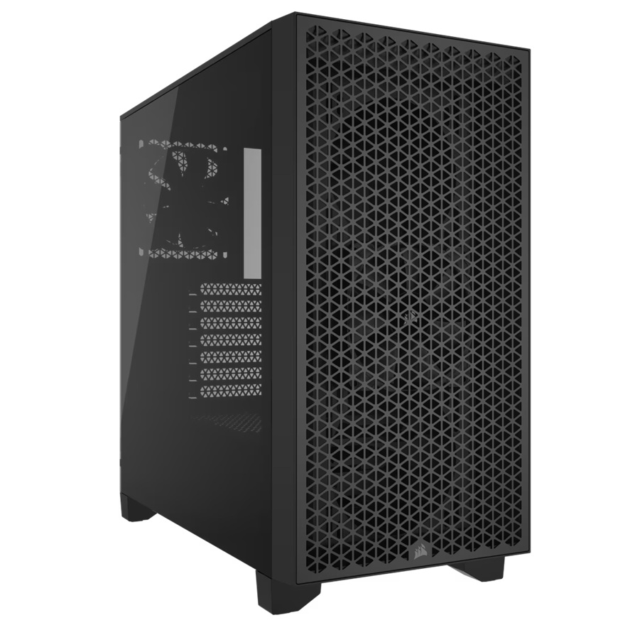 Corsair 3000D AIRFLOW Mid-Tower PC Case - Black, ATX, 360mm GPU, 360mm radiator, 2x SP120 fans, tempered glass, 8-fan support, 2x USB-A, 2yr wty