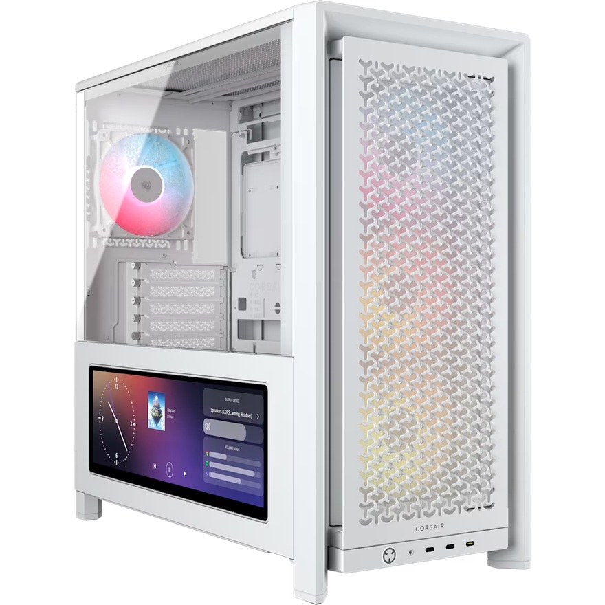 Corsair FRAME 4000D LCD RS ARGB Premium Mid-Tower PC Case- White, ATX/mATX/ITX/E-ATX, 486x490x239mm, 430mm GPU, 360mm rad, tempered glass