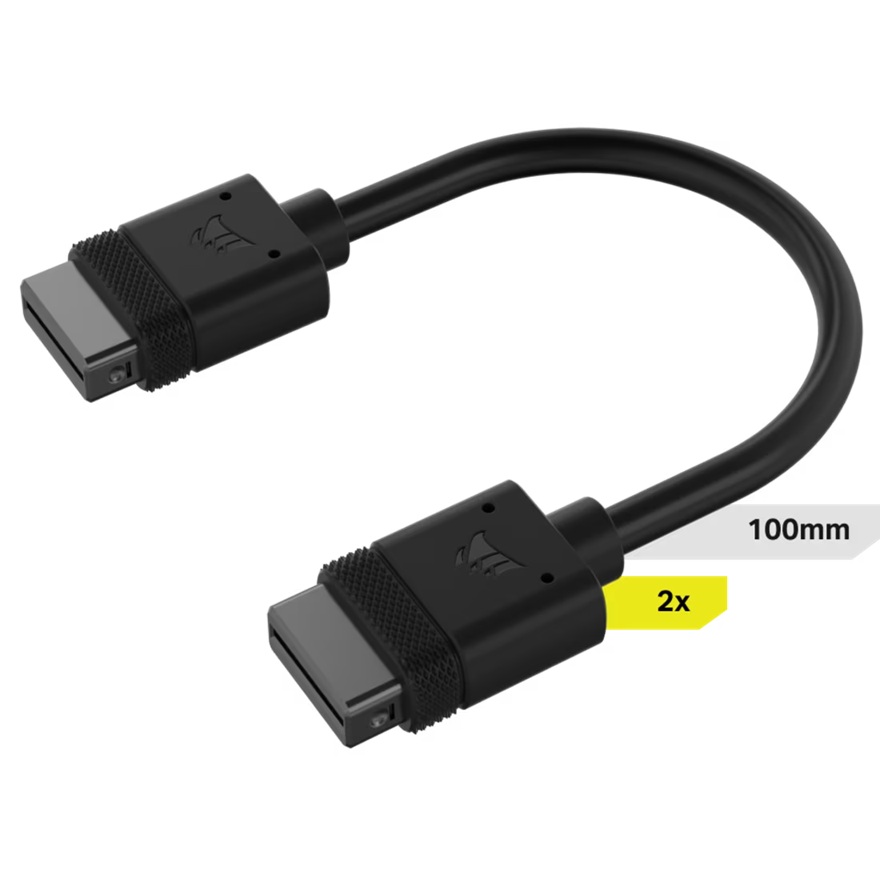 Corsair iCUE LINK Cable, 2x 100mm with Straight Connectors - Black, 2 Cables, Reversible Cable Heads, Power and Data Connectivity (LS)
