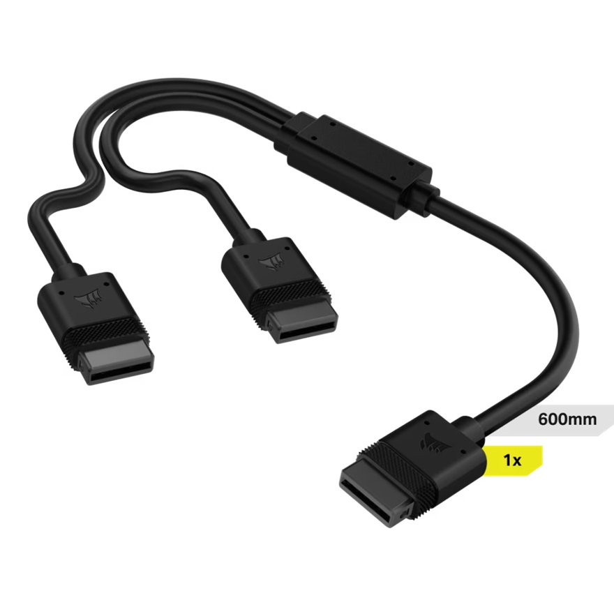 Corsair iCUE LINK Cable, 1x 600mm Y-Cable with Straight Connectors - Black, Y-Splitter, iCUE LINK Device Compatible (LS)