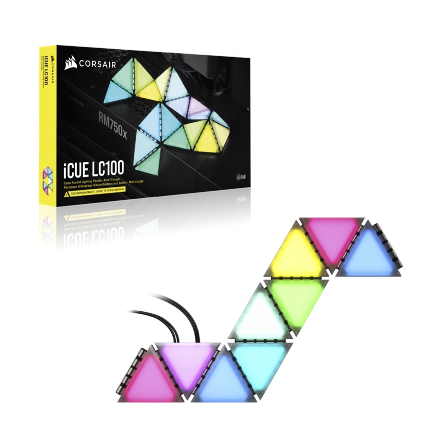 Corsair iCUE LC100 Case Accent Lighting Panels - Mini Triangle - 9x Tile Expansion Kit, 9 RGB Panels, 9 LEDs Each (LS)