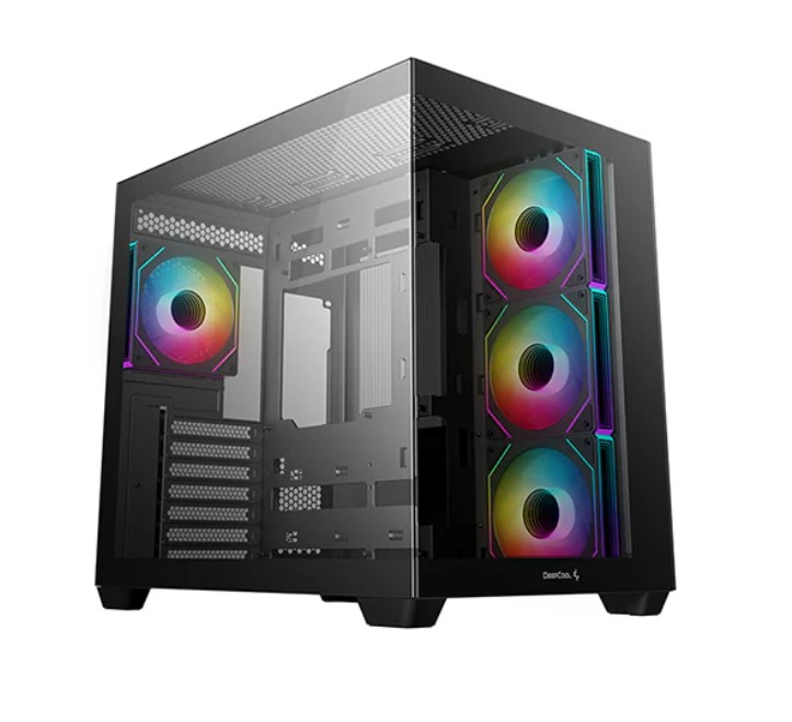 DeepCool CG530 4F ATX Case, Tempered Glass, 4 Pre-Instaled Fans, USB3.0×2、Gen2 Type-C x1、Audio/Mic×1, Cable, Supports Rear Connector