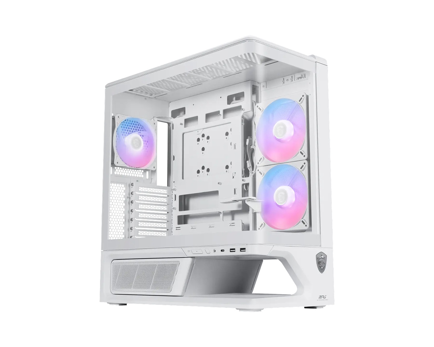 MSI MPG VIXTA 300R PZ - WHITE, Mid-tower case with panoramic tempered glass, 3 ARGB fans, USB-C 20Gbps, ATX/back-connect support, 420mm GPU cleara