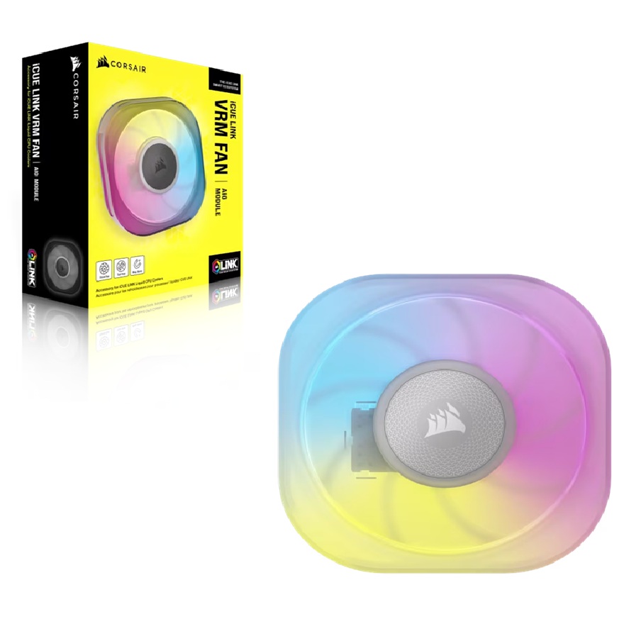 Corsair iCUE LINK CapSwap Module – VRM Fan – White – 70×70×15 mm, 3000 RPM, 20.5 CFM, 2.4 mm‑H₂O, 78×78×37 mm, 0.155 kg, digital control, 2 yr wty
