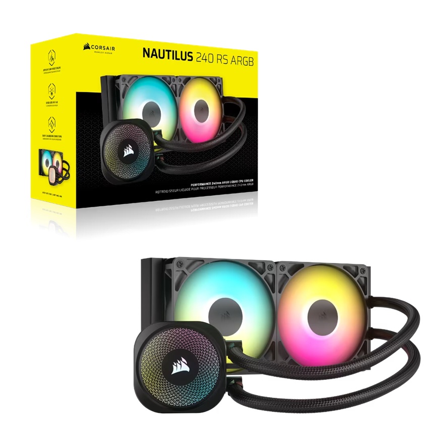 Corsair NAUTILUS 240 RS ARGB Liquid CPU Cooler - Black, 240mm Radiator, RS120 ARGB Fans, 2100 RPM, PWM, LGA1851/1700, AM5/AM4