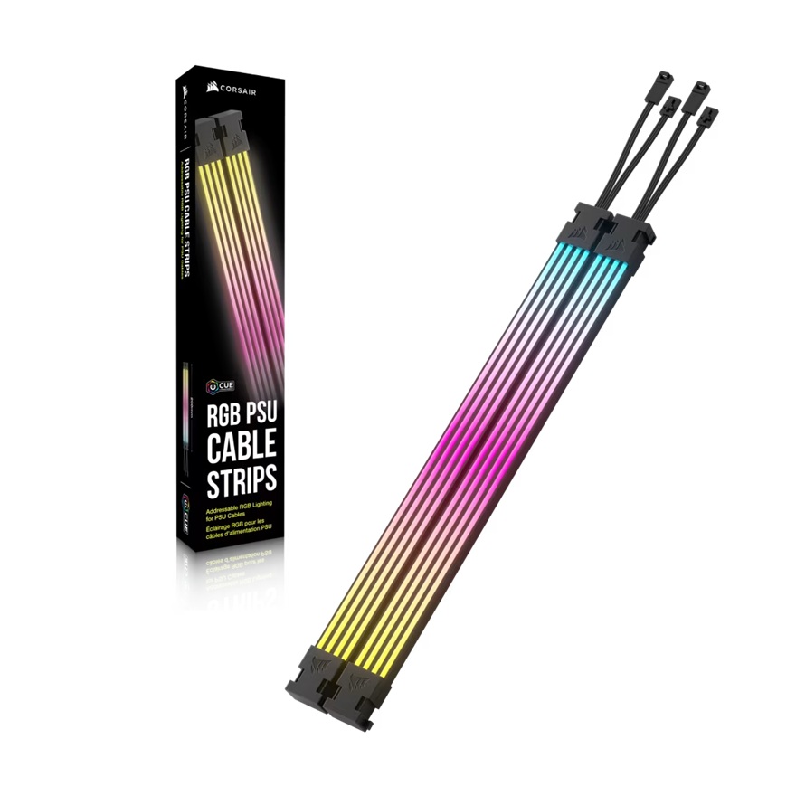 Corsair ARGB PSU Cable Strips, 2x RGB Strips,100 ARGB LEDs/strip, 5V ARGB/iCUE, Flexible Silicone Tubes