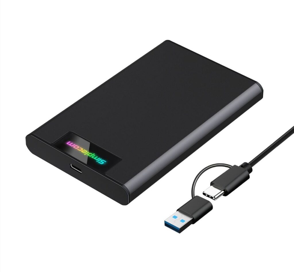 Simplecom SE239 Tool-free 2.5' SATA HDD SSD to USB-C Enclosure with RGB Lights USB 3.2 Gen 2 2 interface, utilize full speed of SATA SSD up to 6Gbps