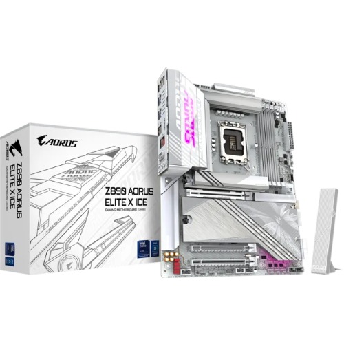 Gigabyte Z890 AORUS ELITE X ICE MB Intel LGA 1851 ATX Motherboard, 4x DDR5 ~256GB, 3x PCI-E x16, 4x M.2, 4x SATA, 5x USB 3.2, 1x USB-C, 4x USB 2.0