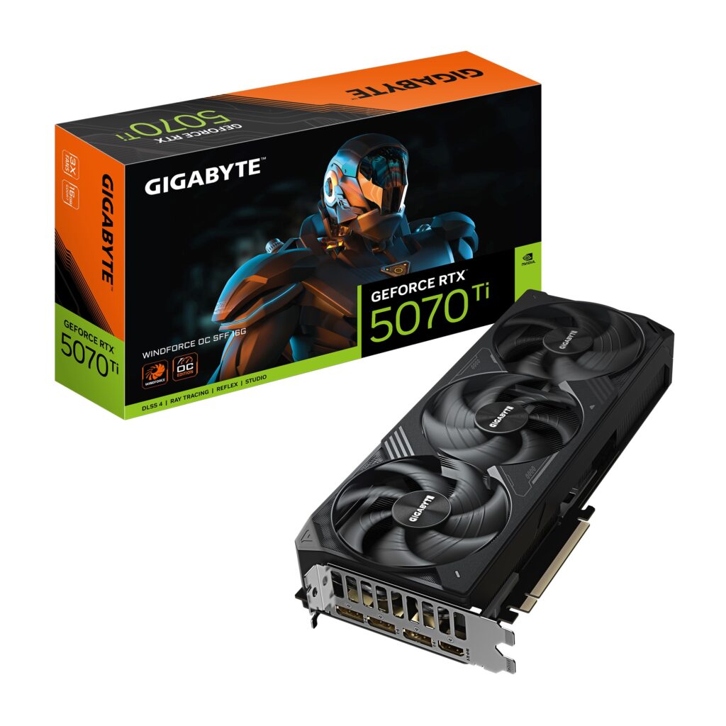 Gigabyte GeForce RTX™ 5070 Ti WINDFORCE OC SFF 16G, 2497 MHz,  CUDA 8960, 28 Gbps, GDDR7, 256 bit, PCI-E 5.0, PSU 750W,DisplayPort 2.1b HDMI 2.1b x1