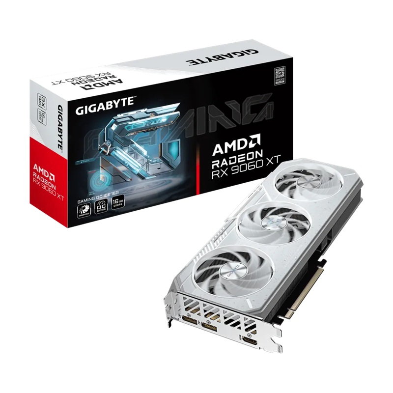 Gigabyte Radeon RX 9060 XT GAMING OC ICE 16G, GDDR6, 3320MHz boost, 2780MHz, 2048 cores, PCIe 5.0, 281mm, 450W, 2x DP 2.1a, HDMI 2.1b