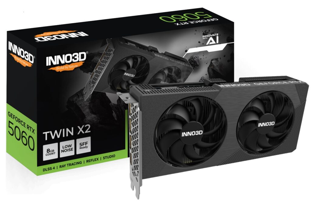 INNO3D nVidia GeForce RTX 5060 TWIN X2 8GB GDDR7, 2497MHz Boost Clock, RAM 28Gbps, 3xDP, 1xHDMI 225x116x41mm
